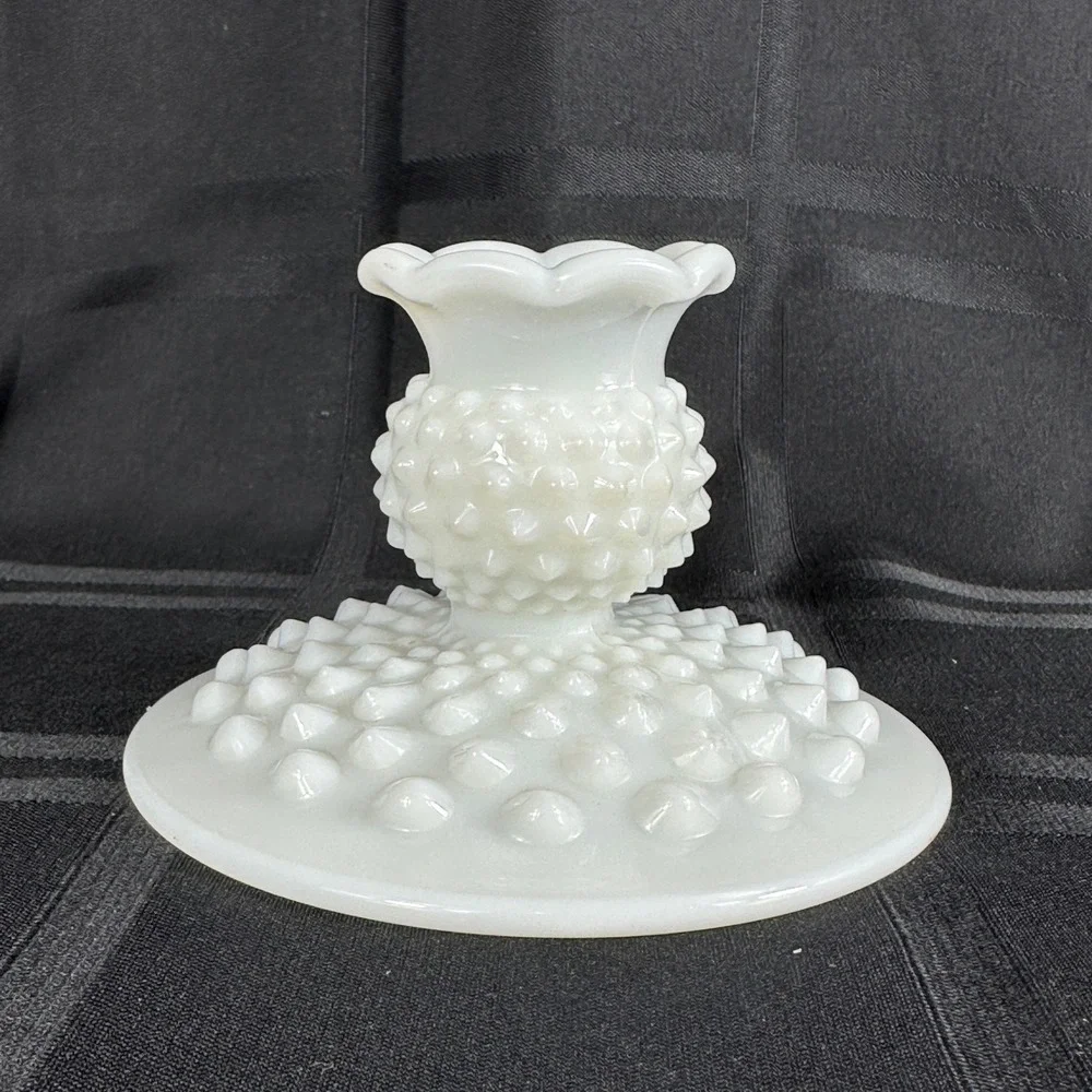 Fenton White Milk Glass Hobnail Candle Holder Set Footed 6-Way Bowl Candlestick